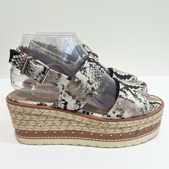 Vince Camuto Marsa Platform Wedge Sandals Faux Snakeskin Studded Jute Women 7.5 - Picture 3 of 14